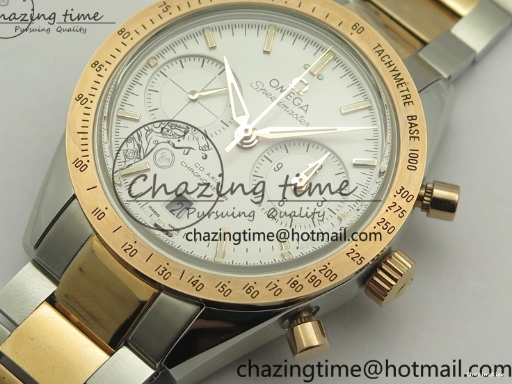 0327 Thermal Speedmaster ’57 Co-Axial SS RG OMF 1:1 Best Edition White Dial On SS RG Bracelet A9300 (Free Leather Strap) 8074